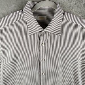 Brioni Striped Dress Shirt Purple Black White Cotton Made in Italy Mens 17.5/44